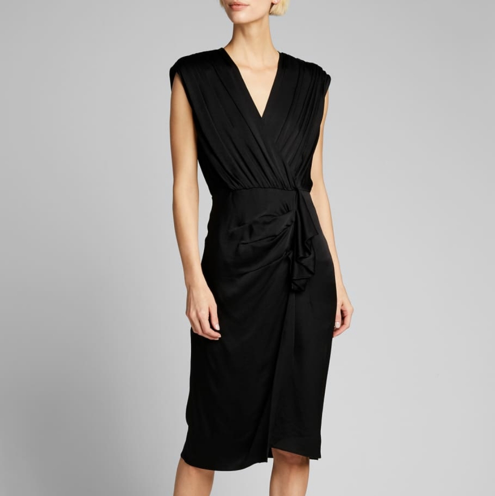 NWT Veronica Beard Clarissa Draped Ruffle Satin Dress Black 12